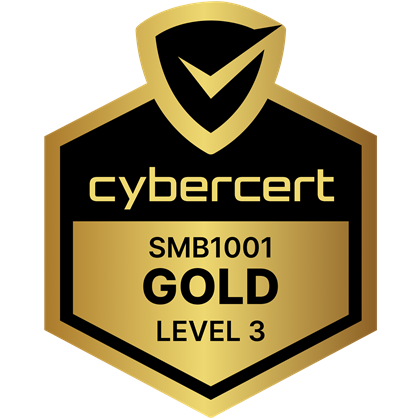 CyberCert SMB1001 Gold Level 3 certification badge