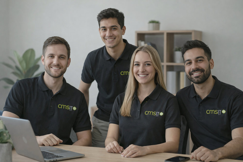 The CMS IT team in branded shirts at the Sydney office